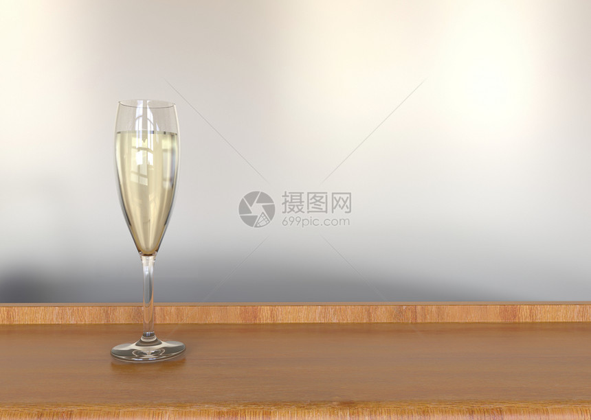 喝美食3d复制空间背景将香槟玻璃放在木板上饮料图片
