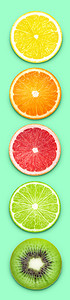 食物水果切片横幅在薄荷背景上隔绝的水果切片横幅清除圆圈图片