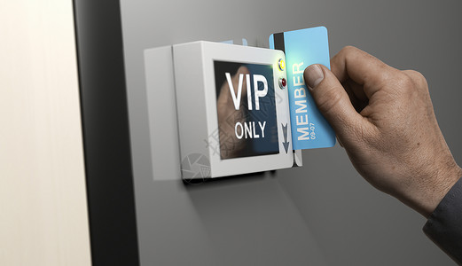 高端vip卡图像在摄影和3D背景相交之间混成用蓝色通行证卡打开进入贵宾室的大门客户专用特权VIP出入证概念独家出入证休息室客人票设计图片