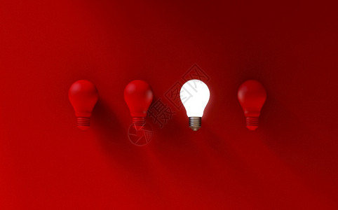 红色背景Idea概念3D灯泡说明红色的发光机会图片