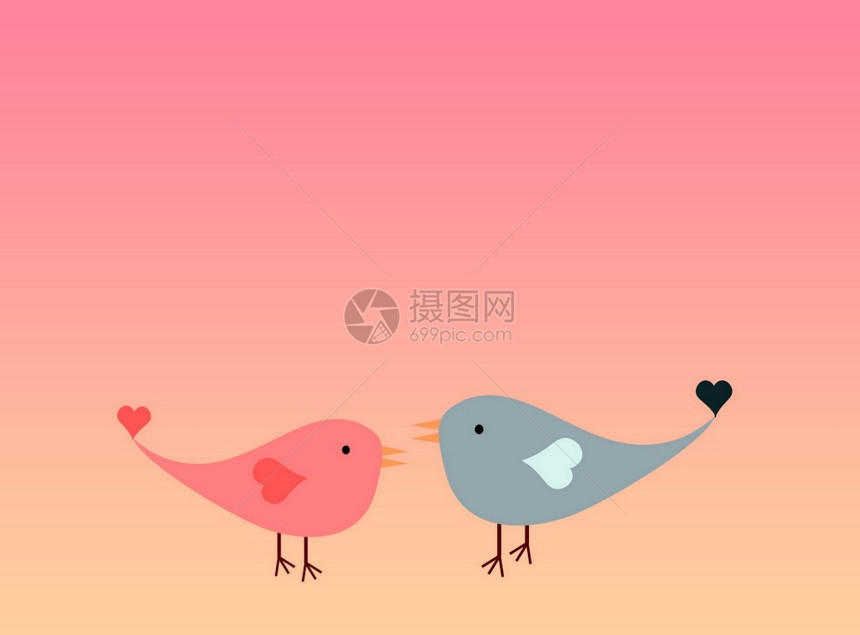 派对浪漫的情人节背景与可爱的小鸟和红人节背景抽象的图片