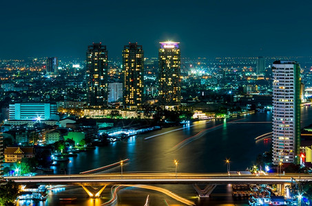 曼谷黄昏夜景区商业曼谷夜景的市风夜城市晚办公室图片