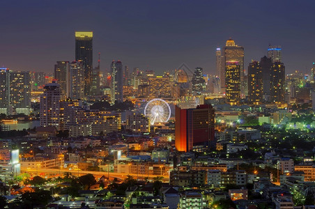 金融的水著名曼谷黄昏夜景区商业曼谷夜景的市风夜图片