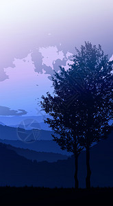 地平线日出和落的花边纸说明矢量样式彩色视图背景示插树轮廓图片