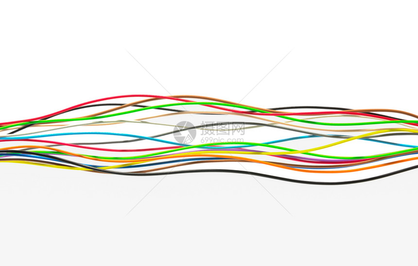 电脑白色背景上孤立的多彩计算机电缆Name联系活力图片