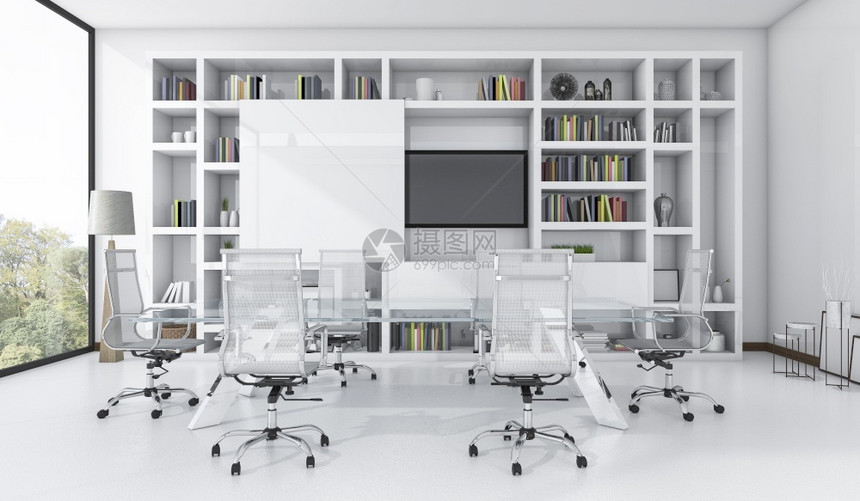 墙3d配有白色设计的会议室客厅架子舒适图片