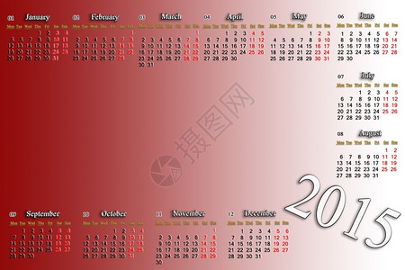 白色的2015年美丽的红花和白色日历有图像位置的2015年桌子一月图片