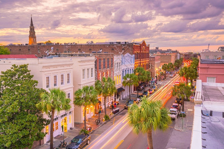 英石街道美国南卡罗来纳州Charleston市中心城区历史日出图片