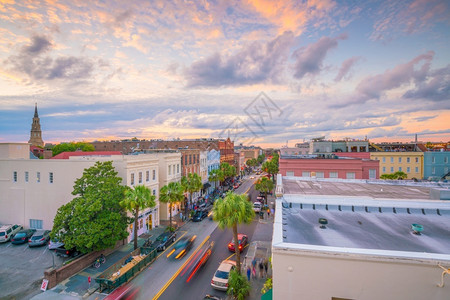 街道建筑物吸引力美国南卡罗来纳州Charleston市中心城区历史图片