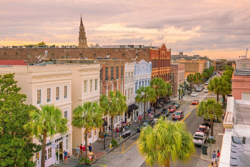 城市美国南卡罗来纳州Charleston市中心城区历史黄昏南部图片