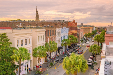 城市美国南卡罗来纳州Charleston市中心城区历史黄昏南部图片