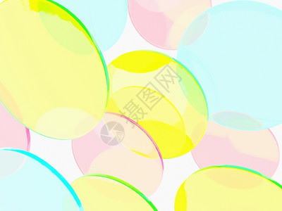 圆圈反射光盘3D日摘要背景下的3D粉红蓝色和黄圆环平面板图片