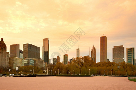 公园建筑学美国伊利诺州芝加哥市下城黄昏的天际市美国人高清图片素材