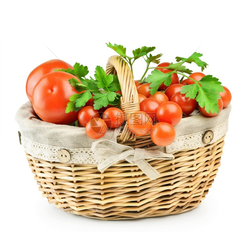 滋补带有白背景的一株番茄作物篮子可口产品图片