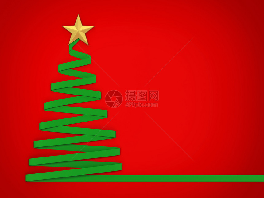 红色的假期带有恒星3d插图的纸张样式Christmas树十二月图片