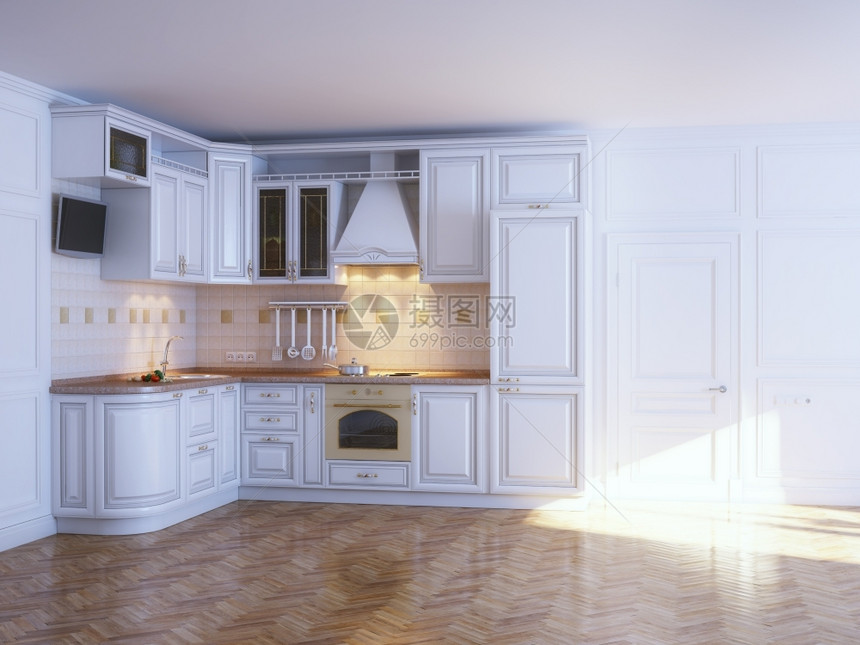 器具装饰风格古典厨房柜子新白色内室有面纱家具图片