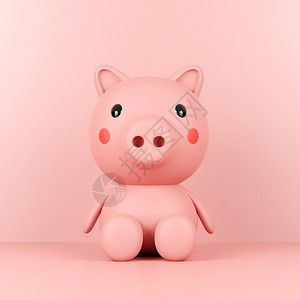 横幅目的卡哇伊粉红背景的可爱猪卡通人物3D图片