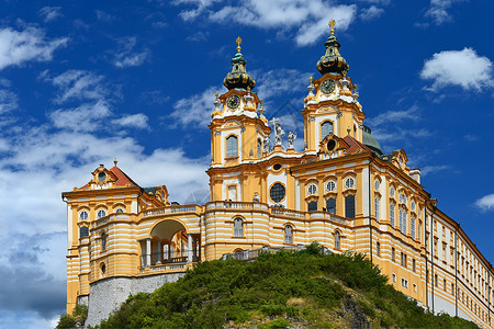 僵硬降低宗教美丽的梅尔克修道院奥地利欧洲旧建筑和观光景象背景图片