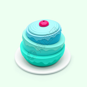 小雨红色的生日蛋糕在蓝底3D插图D上孤立的生日蛋糕棉花糖图片