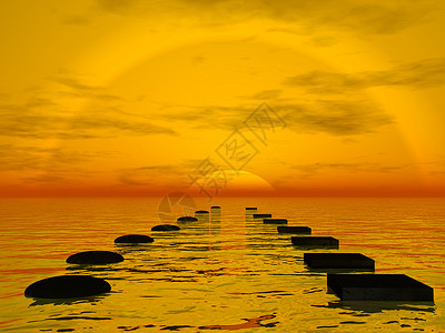 跳上湖目的之上哪条路去太阳决定海洋上不同步骤的概念3D渲染哪条路去太阳决定概念渲染岩石设计图片