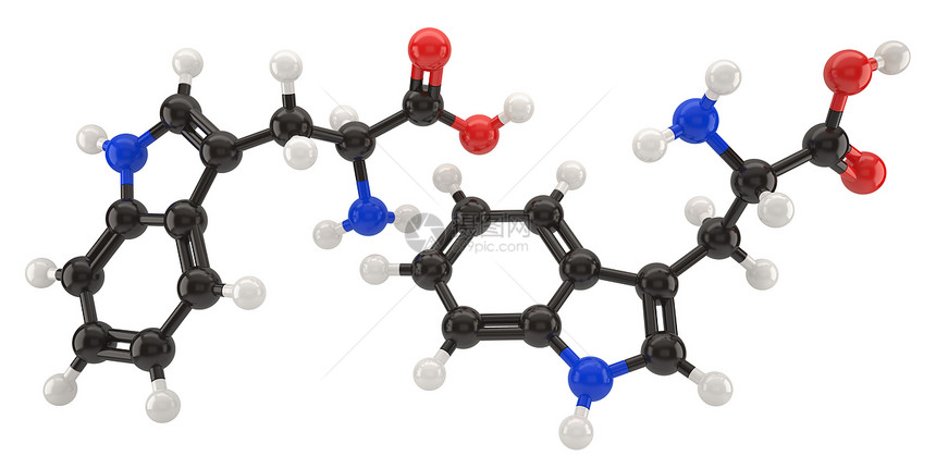 剪裁Tryptophan分子结构3d插图带有剪切路径研究实验室图片