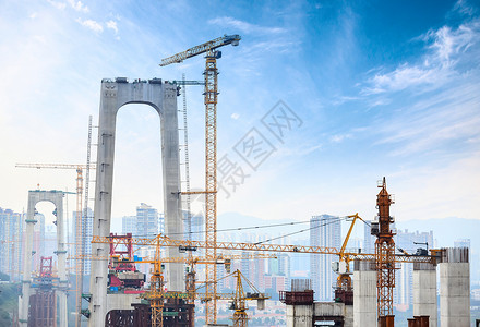 进步框架地点使用高塔起重机建造的混凝土架桥背景图片