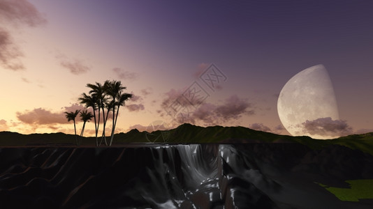 景观以3D软件制成的月夜生长树图片