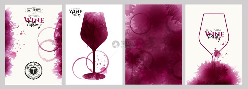 卡片收集葡萄酒设计模板的收藏品Elegant红酒玻璃插图小册子海报邀请卡促销横幅菜单清封面背景红色和玫瑰酒污点派对葡萄园图片