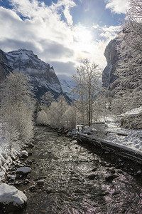 惊人的雪美丽冬季风景在苏威斯阿尔卑山阳光童话高清图片素材
