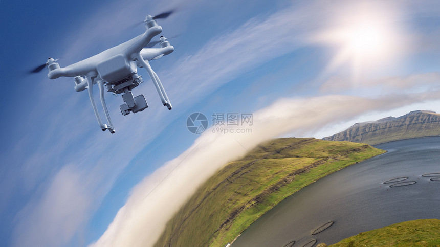 天气UAV无人机驾驶飞多直升在球形景观上高分辨率数字相机飞行现代的图片