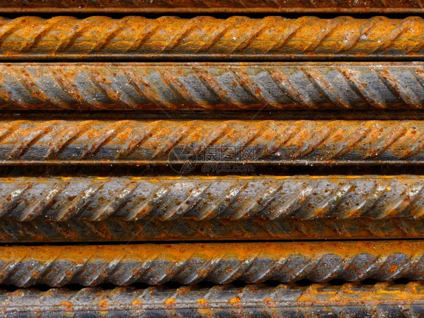 加强行业金属丝化钢棒纹质和生锈工业抽象的加固钢棒以及铁条棒图片
