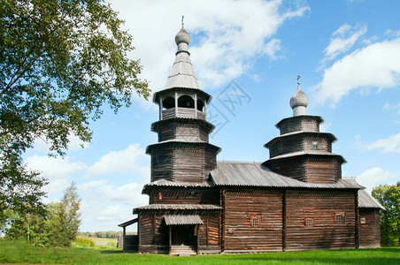 宗教俄罗斯西北部建造的旧木制教堂西方夏天图片