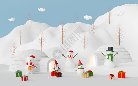 圣诞快乐和新年在雪山上庆祝圣诞节3D投影装饰派对新背景图片