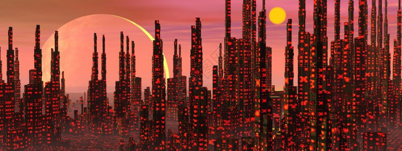 一个幻想中的城市和奇异行星的未来建筑魔法世界神奇图片