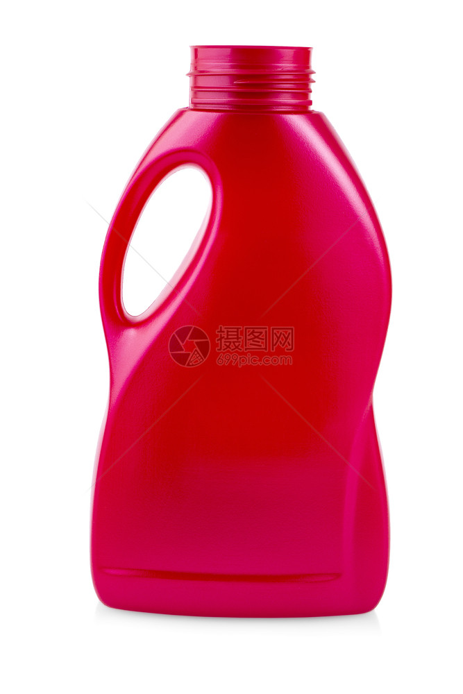 洗涤剂在白色背景上隔离的红色塑料瓶液体家图片
