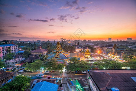 缅甸仰光天线日出美景佛塔目的地天空图片