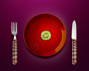 美食叉一顿饭非常艰苦的饮食红盘中猕猴桃片图片