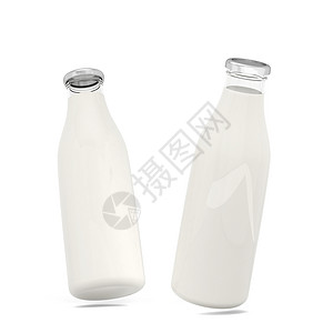 买满即送寒冷的有机新鲜以白色背景隔离的牛奶瓶3d插图插画