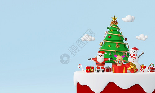 卡通片圣诞快乐新年圣诞老人和朋友圣诞礼物3D送糖果红色的图片