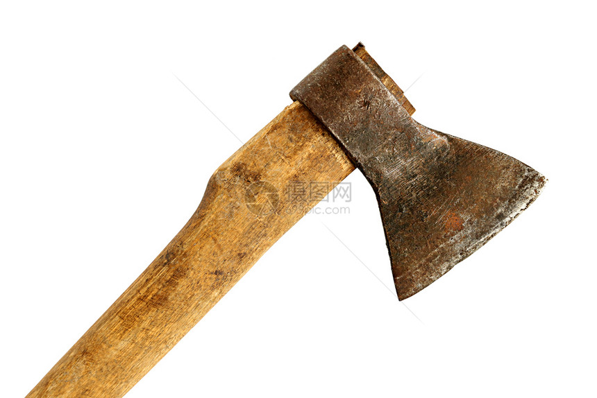 一种手工具旧用木制手柄近身在白色背景上隔离旧用白色背景上隔离的木制手柄图片