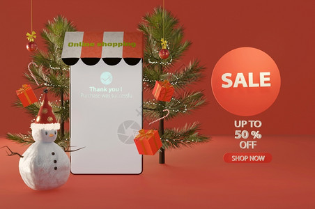 假期3d插图圣诞快乐新年购物在线手机零售目的图片