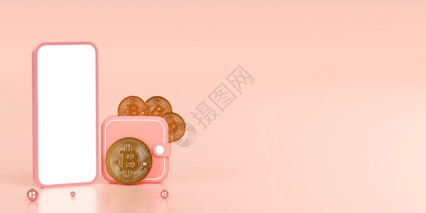应用成功BitcoinBTC智能手机加密货币钱包3d插图在线的背景图片