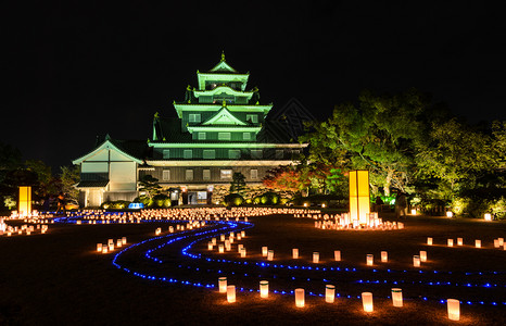 花园夜光照亮日方玉城堡或乌鸦的日本灯笼在方玉树文化图片