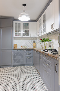 干净的抽屉橱柜现代豪华灰色和白木制厨房内部现代灰色和白木制厨房内部图片
