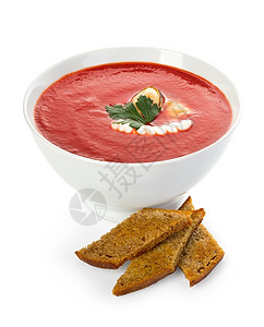 青口贝蔬菜泥与孤立的贝类分离番茄奶油汤传统的高清图片素材