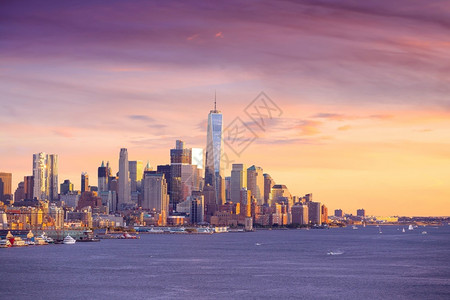码头纽约日落时曼哈顿市下城天线空约克建筑学高清图片素材