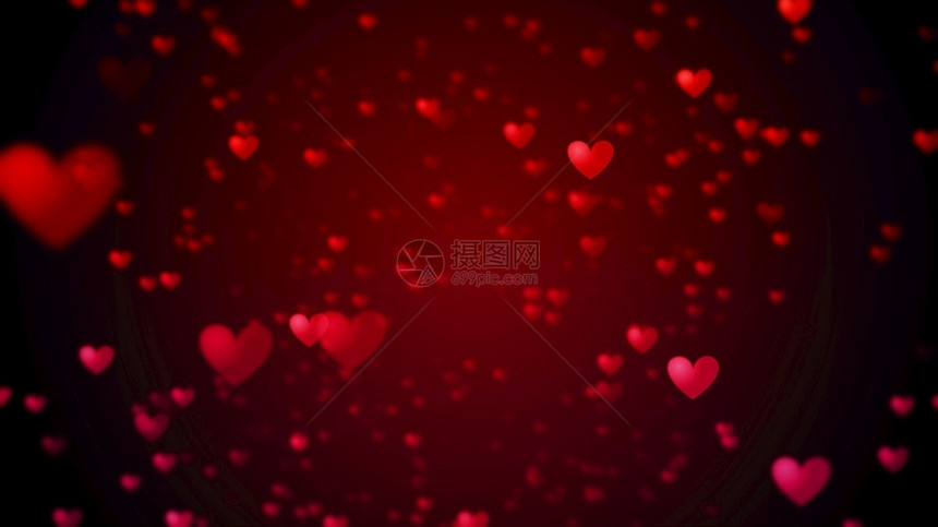 惊喜庆的可爱Valentiersday抽象背景飞红心和微粒valentines背景概念3d图片