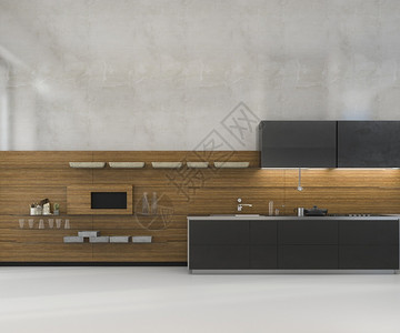房间现代的3d提供白色最小模型厨房装有木质饰品下沉图片