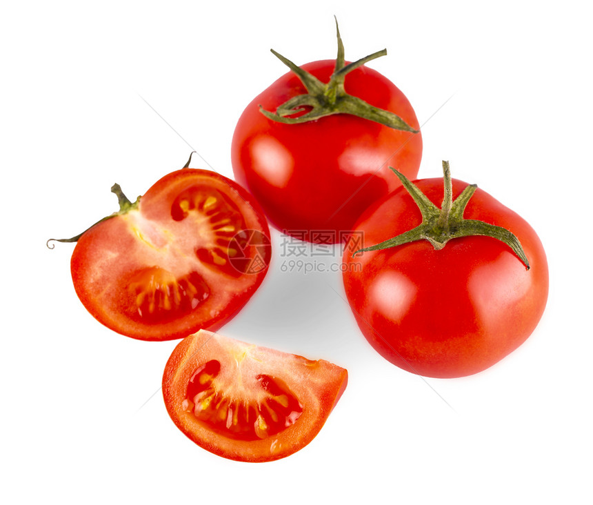 白色背景的红美味新鲜番茄有机的高图片