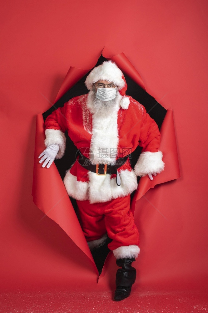 圣诞老人的类肖像戴面罩的Costume红色的喜庆图片